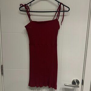 Ribbed Red Tie Bow Shoulder Dress
